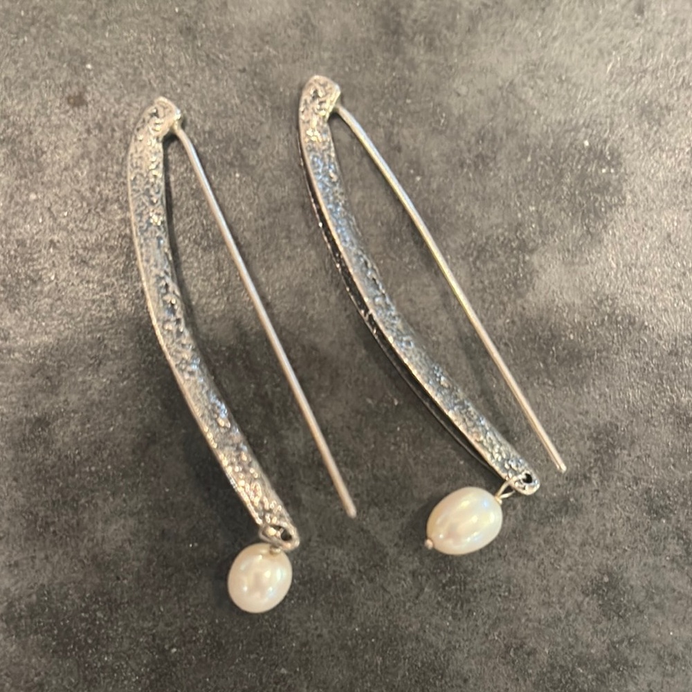 Silpada Silver and White Pearl Earrings Modern Design